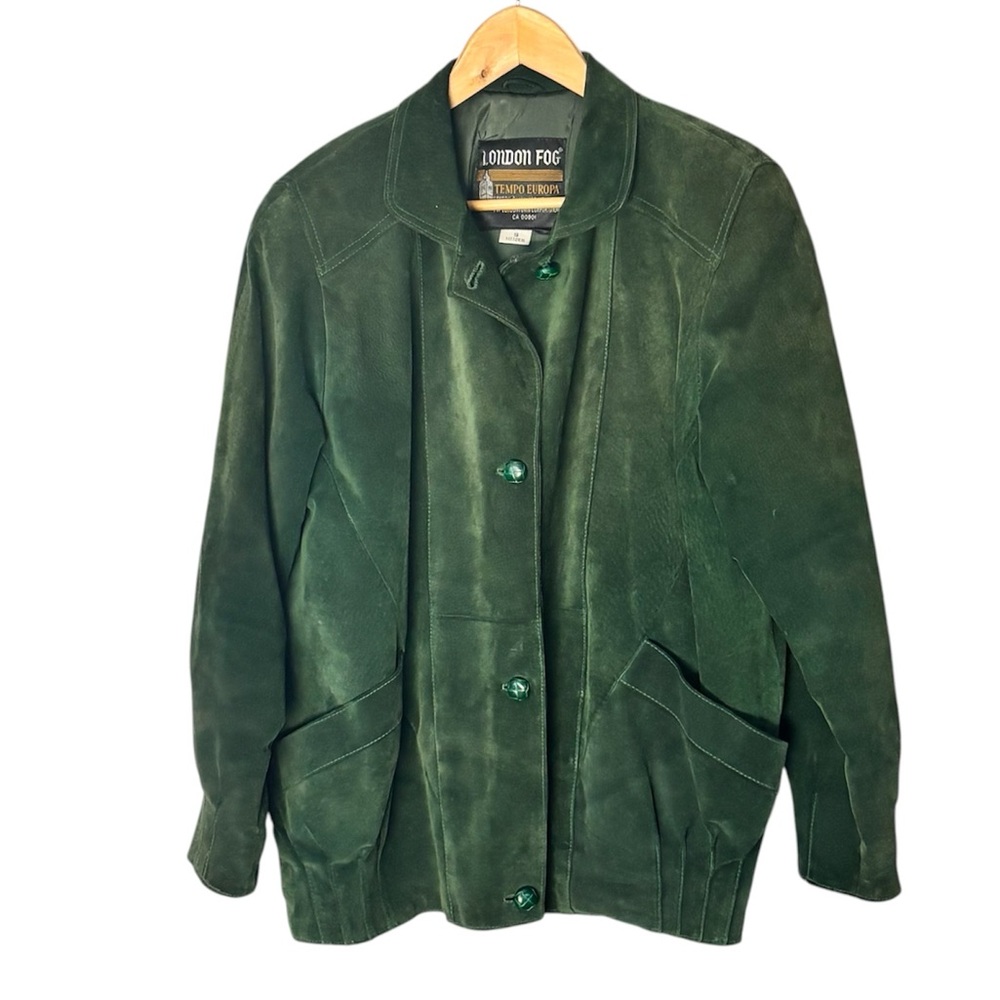 London Fog Tempo Europa | Vintage Forest Green Suede Bomber Jacket, Oversized S